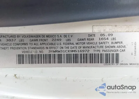 2009 Volkswagen New Beetle 2.5L из США, поврежденный, VIN 3VWRW31CX9M516972